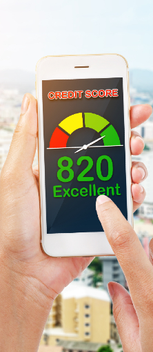 Smartphone displaying an excellent credit score